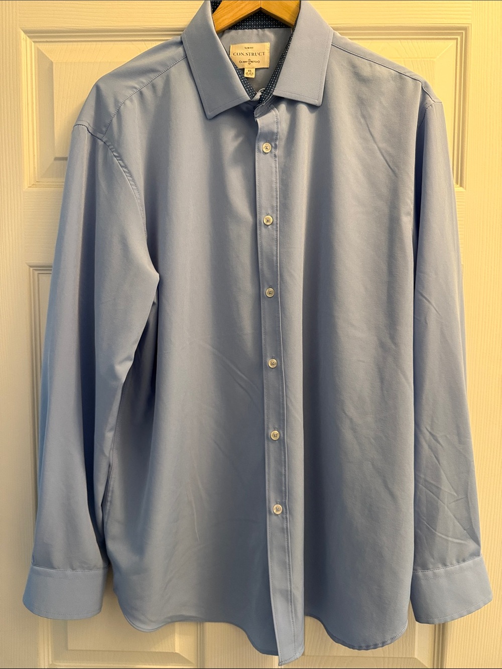 Con.Struct Slim Fit 4 Way Stretch Pale Blue Long-Sleeve Dress Shirt